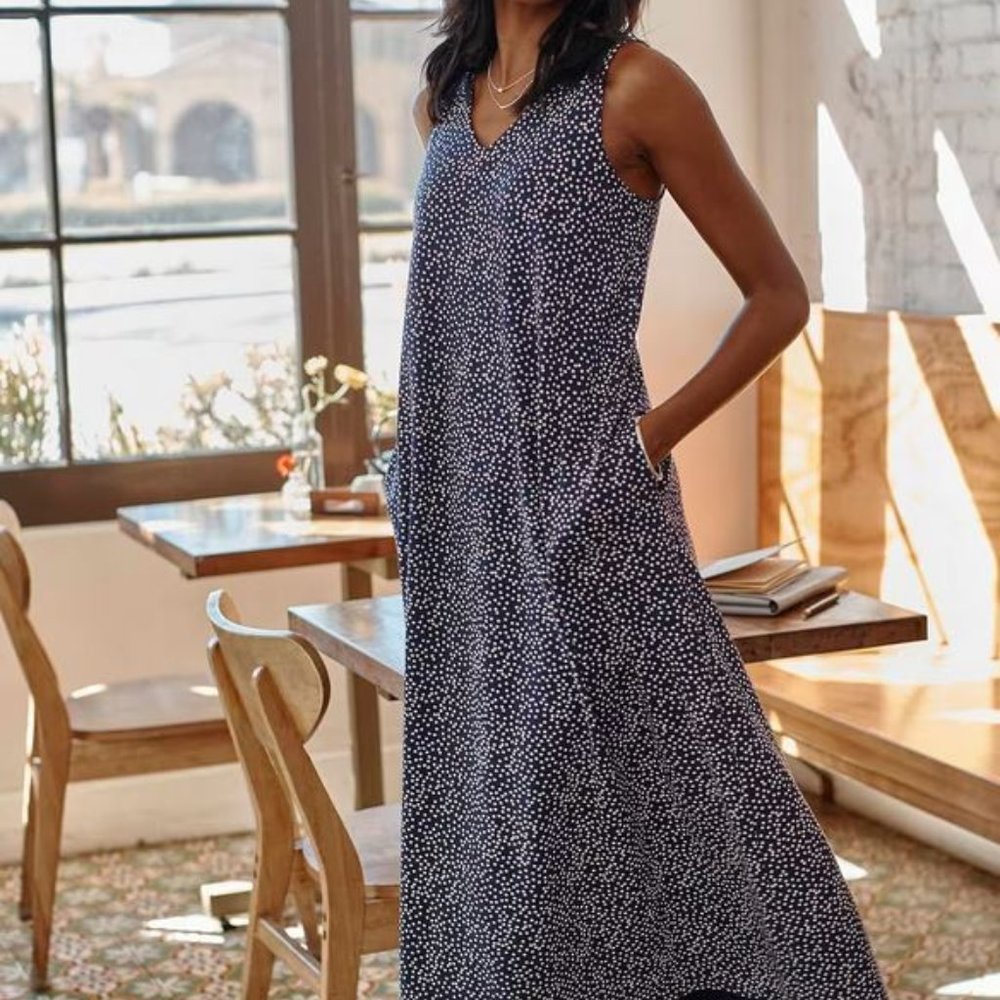 J.Jill Wearever Collection Sz L Women's Blue Polka Dot Double Face Maxi Dress